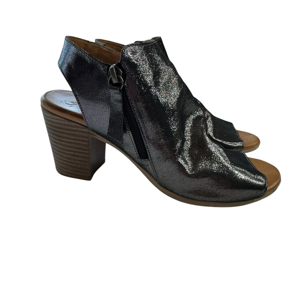 Anesha Black Sparkle Aleah Heels Shoes 38 / 7-7.5 Open Toe Leather